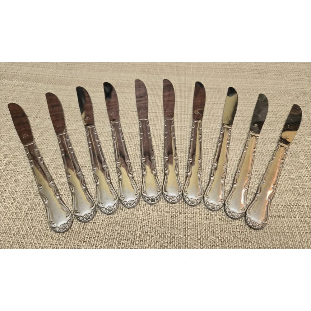 Oneida MELINDA Stainless, Flower Tip, Glossy - Lot of 10‎ Dinner Knives 8 1/2